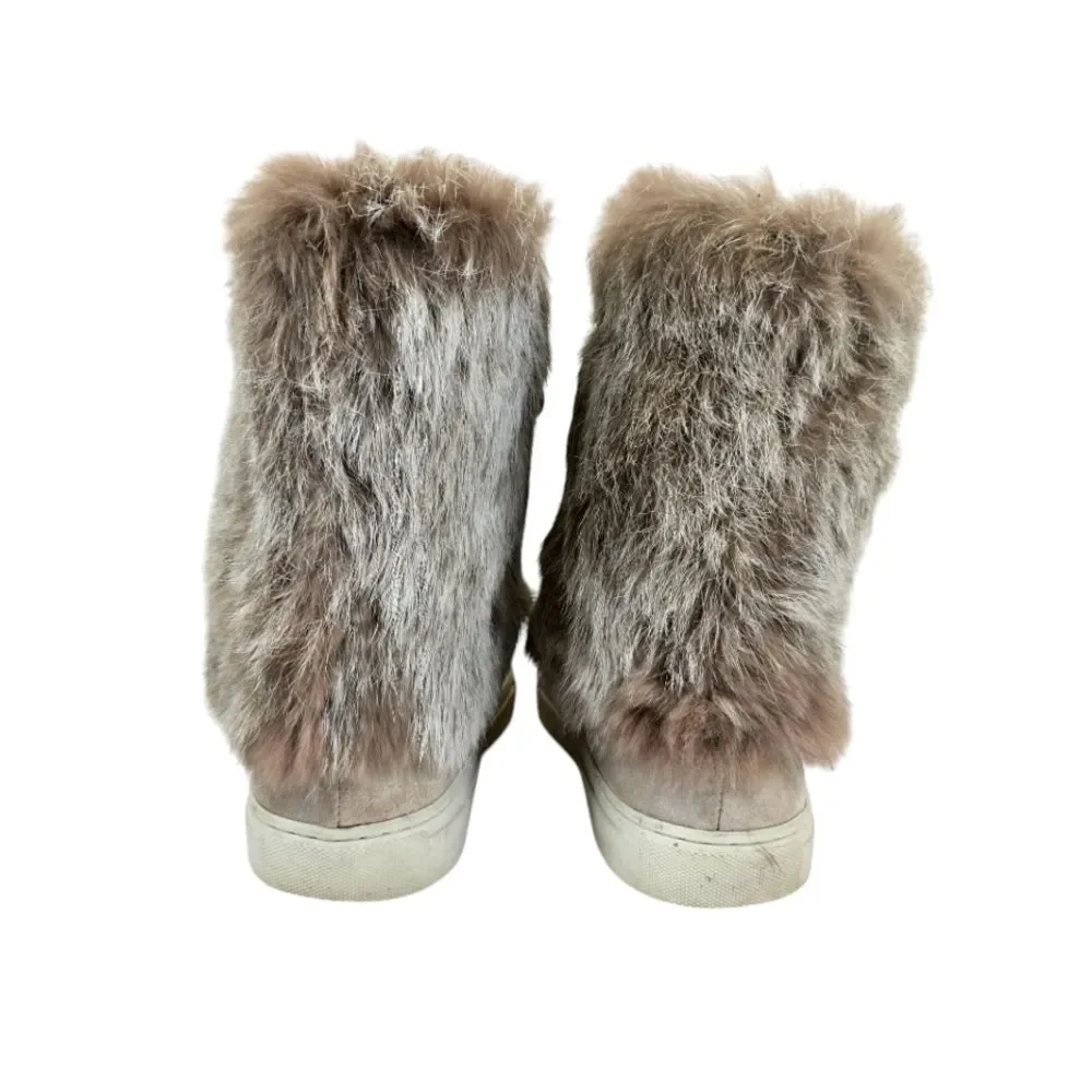 Tory Burch Angelica Tassel Suede Leather Rabbit Fur Slip On Boots US 9M